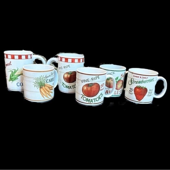 Sakura&Home Trends Farm Fresh Mug Set Carrots Corn Tomatoes Apples Strawberries - Picture 4 of 16